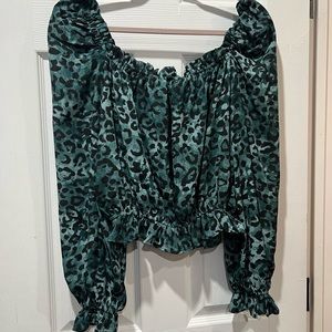 BuddyLove Constance Off The Shoulder Top - Lagoon - L / Blue / Feline